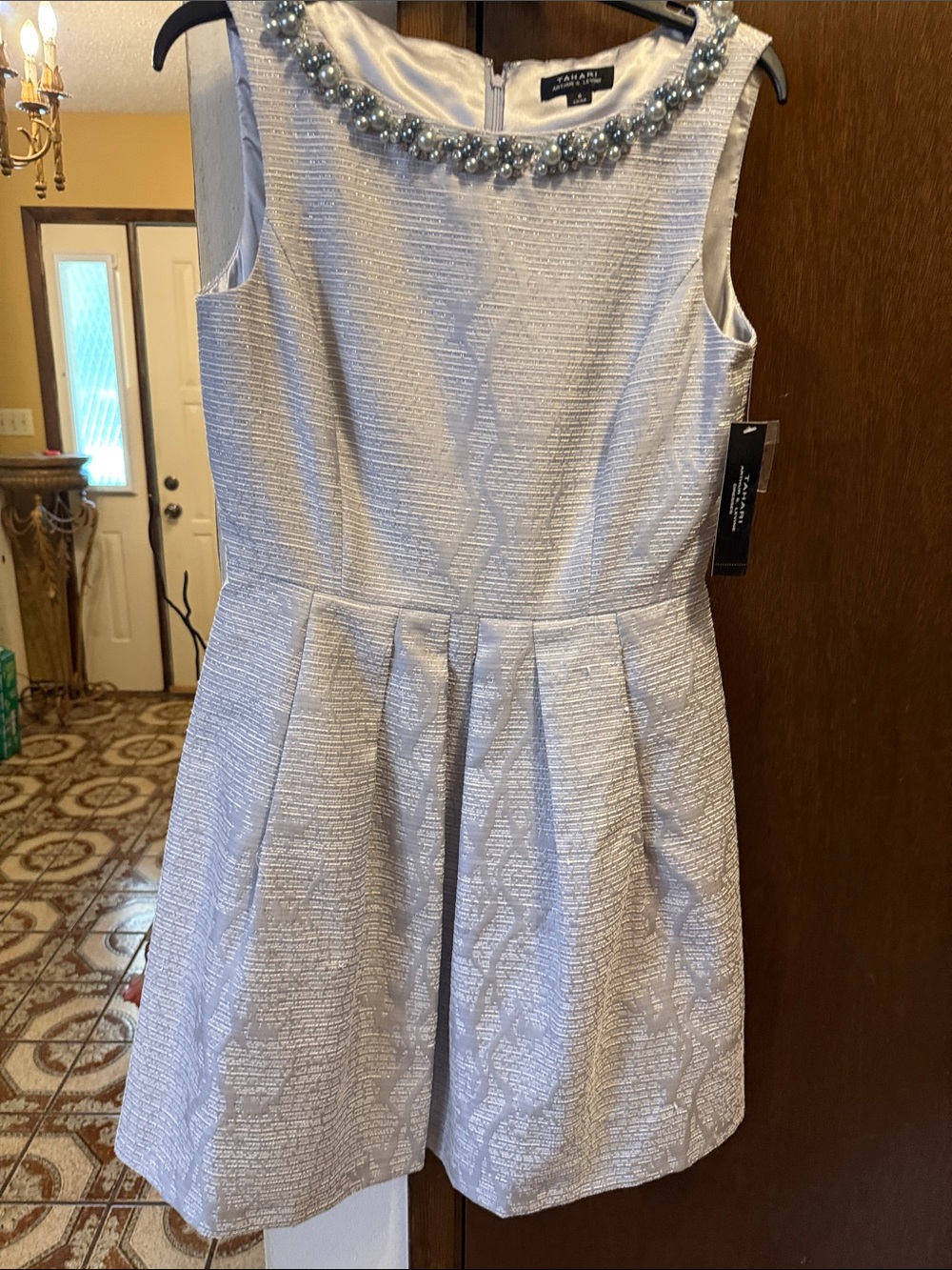 Tahari (Brand-New!) Silver Beaded Dress!